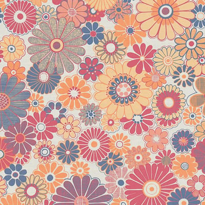 Retro behang Profhome 395354-GU vliesbehang hardvinyl warmdruk in reliëf licht gestructureerd met bloemen patroon mat rood okergeel oranje blauw 4,5 m2