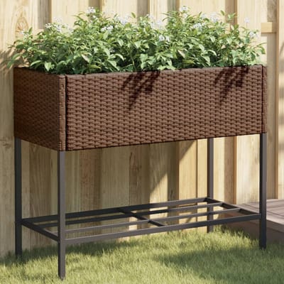vidaXL - Plantenbakken - met - schap - 2 - st - 90x40x75 - poly - rattan - bruin