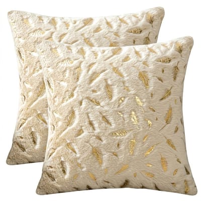 Beige kussen hoezen vierkant 43x43 cm set van 2 stuks dames met veren patroon en textuur stof decoratieve kussenhoes zonder binnenkussen