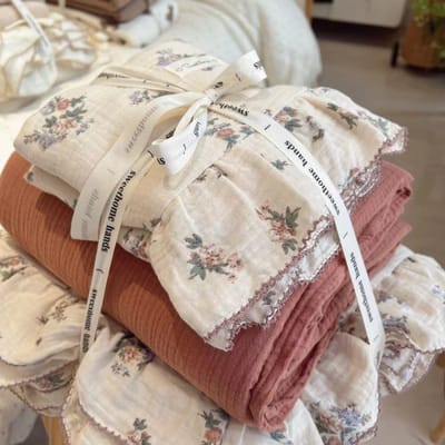 Retro Klein Fris Puur Katoen Gekreukt Gaas Dekbedovertrek Zacht En Huidvriendelijk Katoen Dubbellaags Garen 4-Delige Set 1.5-1 bed 4pc quilt2*2.3m
