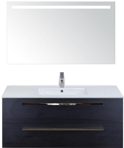 Seville Badmeubelset 120 cm - 2 Laden Black Oak - Wastafel Enjoy Enkel met Sence Spiegel