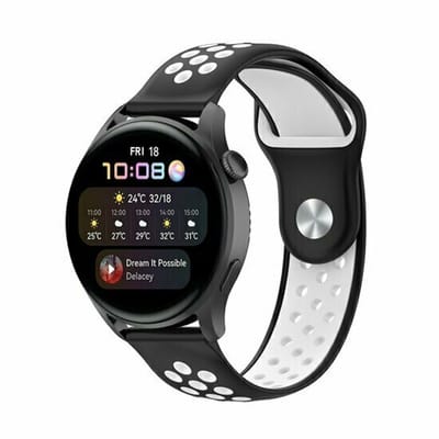 By Qubix - Sport Edition siliconen band - Zwart + wit - geschikt voor Huawei Watch 5 - 46mm