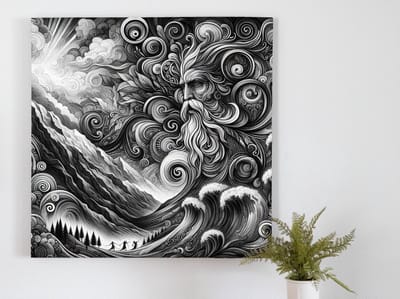 Olieverf zwart wit schilderij | Monochrome meesterwerk: verfijnd spel van licht en donker | Kunst - 40x40 centimeter op Dibond | Foto op Dibond