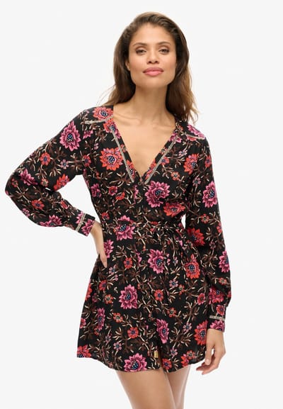 Superdry - Mini-jurk met V-hals en print - Dames - Jurken