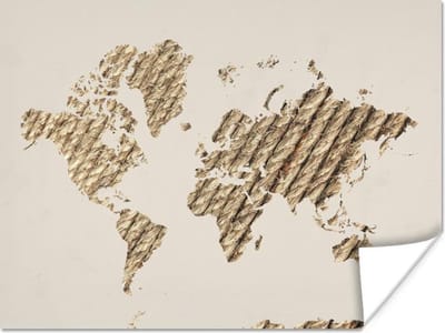 Poster - Wereldkaart - Touw - Beige - 40x30 cm
