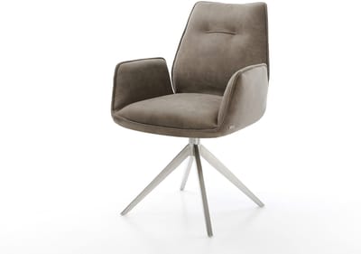 Eetkamerstoel Zoa-Flex kruisframe breed roestvrij staal microvelours taupe vintage 360° draaibaar rocker-functie pocketveer kern