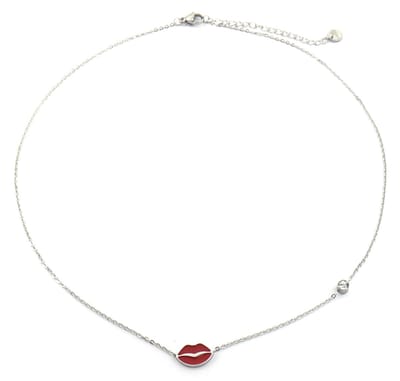 Ketting voor Kinderen - Lippen - RVS - Lengte 35-41 cm - Zilverkleurig