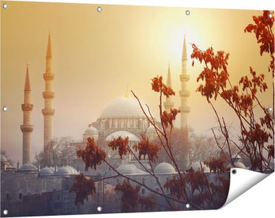 Gards Tuinposter Suleymaniye Moskee in Istanbul - 120x80 cm - Tuindoek - Tuindecoratie - Wanddecoratie buiten - Tuinschilderij