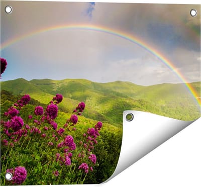 Gards Tuinposter Regenboog in de Heuvel Bossen - 50x40 cm - Tuindoek - Tuindecoratie - Wanddecoratie buiten - Tuinschilderij