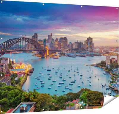 Gards Tuinposter Sydney Harbour Bridge in de Avond - 150x120 cm - Tuindoek - Tuindecoratie - Wanddecoratie buiten - Tuinschilderij