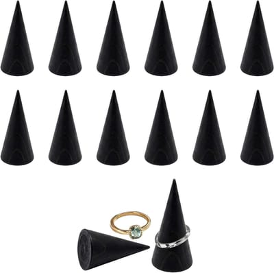 Houten ringhouders voor sieraden, 12 stuks ringstandaard en display voor juweliers, ideaal voor thuis en tentoonstellingen (zwart, 25 x 50 mm)