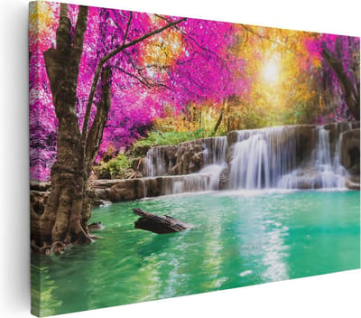 Artaza Canvas Schilderij Bos - 30x20 cm - Klein - Wanddecoratie Waterval - Muurdecoratie Landschap - Kamer Accessoires Natuur