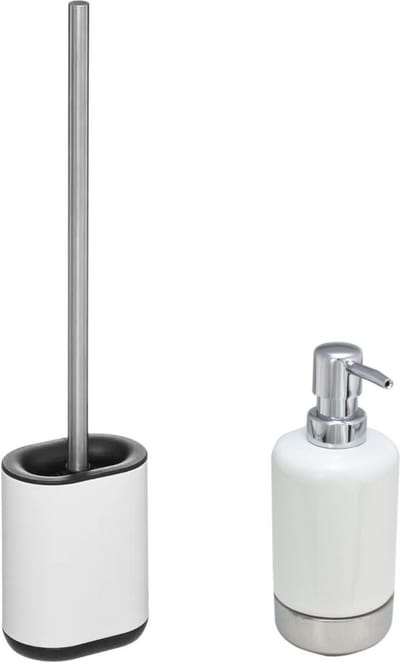 5Five - WC-/toiletborstel plat in houder - wit - Zeeppompje 300 ml