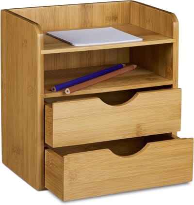 Famanu – Bamboe bureau organizer 21x20x13 cm – 2 vakken + 2 uitneembare lades – brievenbak voor kant