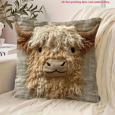 VIKAMA Schotse Hooglander Koe Kussenhoes 2D Print Niet-Geborduurd Kussenhoes Boerderij Decoratieve Kussenhoes voor Bank Slaapkamer 50x50cm