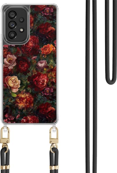 Casimoda® hoesje met koord - Geschikt voor Samsung A53 - Floral Red Garden - Afneembaar koord - TPU/polycarbonaat - Rood
