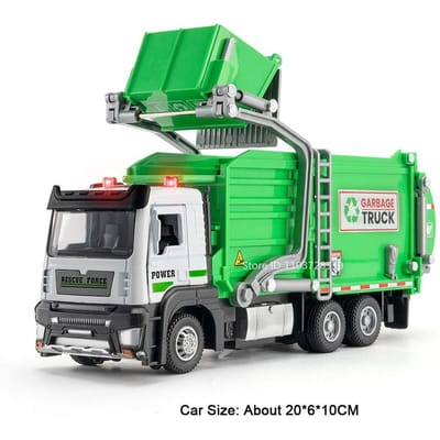 1:32 Brandweerladderwagen Watertankwagen Auto Model Speelgoed Metaal Diecast Vuilnisinzamelwagens Geluid Licht Deuren Openen Voor Kinderen Cadeaus green
