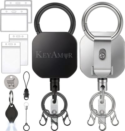 2 Stuks Dyneema Koord Uittrekbare Sleutelhangers met Karabijnhaken en Badgehouders - Trekkoord Skipashouder voor Dames/Heren - Skipas Badge/Sleutels - Broekclip Pashouder/Kaarthouder Sleutelkoord - Keycord\Keykoord Afrolmechanisme - Clip ID Houder