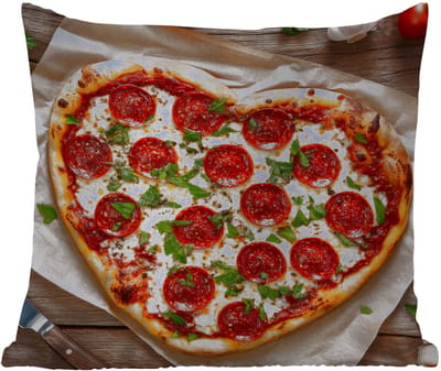 Tuinkussen - Pizza - Hart - Pepperoni - Tomaat - 40x40 cm - Weerbestendig
