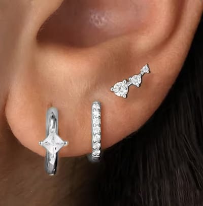 Oorbellen Set - 3 stuks - Kleur: Zilver - Luxe Oorbellen - Incl. Cadeauverpakking - Oorhangers / Oorring / Oorknopjes - Hoge Kwaliteit RVS - Stainless Steel / Roestvrijstaal - Verkleurt Niet - Oorbellen Set - Oorbellen Vrouwen / Dames