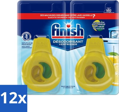 12 x Finish Deo Odorstop - Vaatwasverfrisser - Citroen Parfum - Anti-geur - Tot 120 Afwasbeurten - Vaatwasverfrisser - Anti-geur - Geurbeheersing - Citroen - Vaatwasser