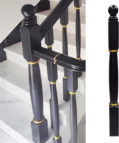 Trapleuning Paal - Decoratieve Baluster - Trap Renoveren - Massief Hout - 120 cm Hoog - Zwart