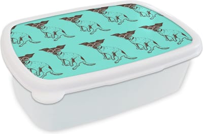 Broodtrommel Wit - Lunchbox - Brooddoos - Jack Russell - Hond - Patronen - Bril - 18x12x6 cm - Volwassenen