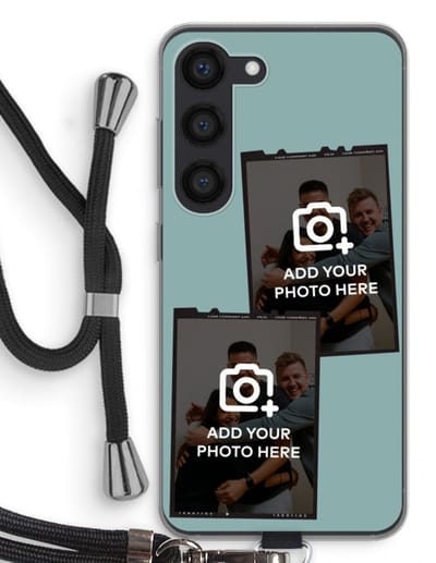 Gepersonaliseerd - Case Company® - Hoesje met koord geschikt voor Samsung Galaxy S23 hoesje met Koord - Polaroid Zwart - Telefoonhoesje met Zwart Koord - Bescherming aan alle Kanten en Over de Schermrand