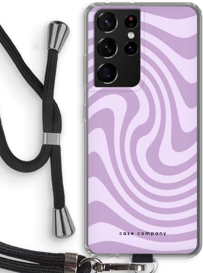 Case Company® - Hoesje met koord geschikt voor Samsung Galaxy S21 Ultra hoesje met Koord - Swirl Paars - Telefoonhoesje met Zwart Koord - Bescherming aan alle Kanten en Over de Schermrand