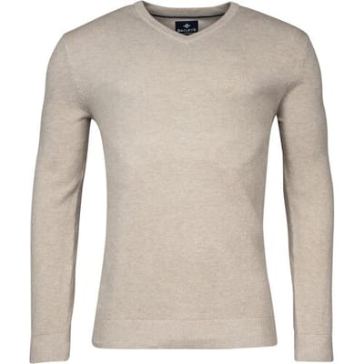 Baileys Trui V-Neck Cotton 2-Tone Jacquard Donker Beige Melange / male