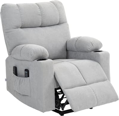 Massagestoel - Relaxfauteuil - Zetel - Sta op stoel elektrisch - Stof - 1 persoons - Met armleuning - Zeer comfortabel - Elektrisch - Lichtgrijs