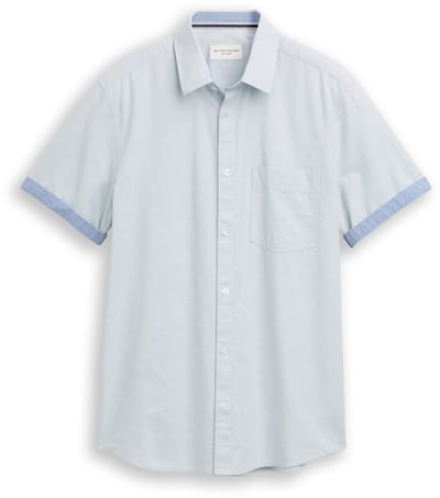 Tom Tailor - Regular fit overhemd met korte mouwen en borstzak - Maat XXL - light blue structure