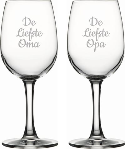 Gegraveerde witte wijnglas 26cl De Liefste Opa-De Liefste Oma