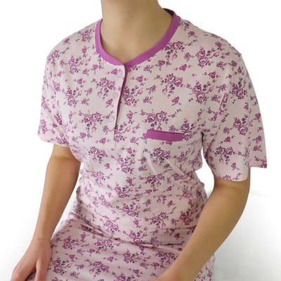 Tenderness Dames Nachthemd - Bloemenprint - Katoen - Roze - Maat L