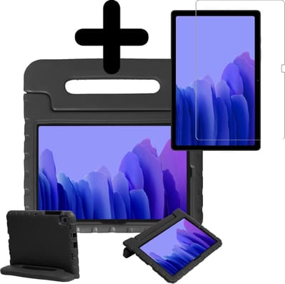 Hoesje - Geschikt voor Samsung Galaxy Tab A7 (2020) - Met Screenprotector - Kinderhoes - Shockproof Bumper - Kidsproof Case - Tablethoes - Kinder Hoes Cover - Zwart