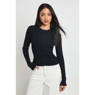 boohoo Dames Geribd Gebreid Vest Met Slarand | Black | Maat: Large