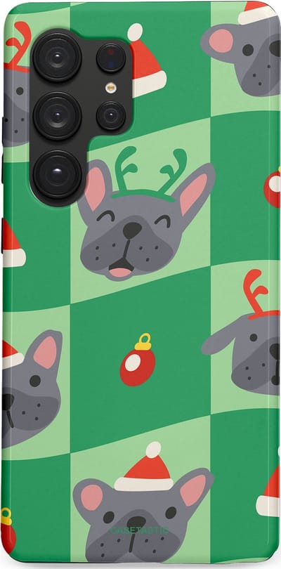 Casetastic hoesje geschikt voor Samsung Galaxy S25 Ultra - Dubbellaagse bescherming - Schattige Kersthondjes - Fashion Case - Groen Grijs