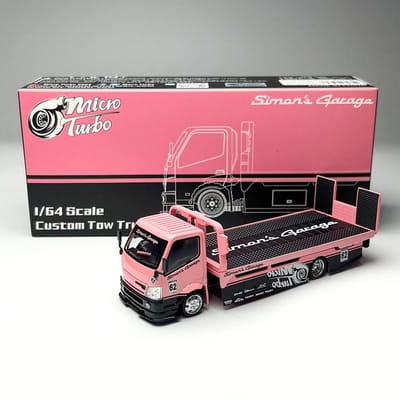Nieuw op voorraad Microturbo 1:64 Hino 300 Roze Custom Bergingswagen Legering Minatuur Diecast Auto Model Platte Aanhanger Speelgoed Kinder Cadeau pink