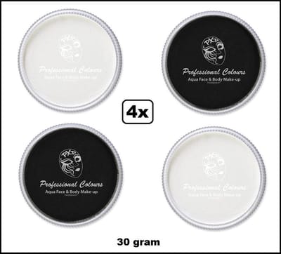 4x PXP Professional Colours 30 gram wit en zwart - Schmink thema feest party verjaardag