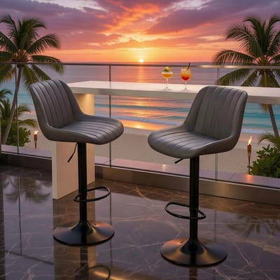 Luxe Barkrukken Set van 2 – Hoogte Verstelbare Barstoelen met Rugleuning, PU Lederen Zitting, Modern Design voor Keuken, Bar en Eetkamer – Donkergrijs, 360° Draaibaar Casa Serena – Afmetingen op aa...