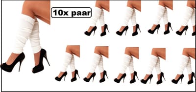 10x Paar Beenwarmers wit - white - Optocht disco Carnaval thema feest party fun festival winter