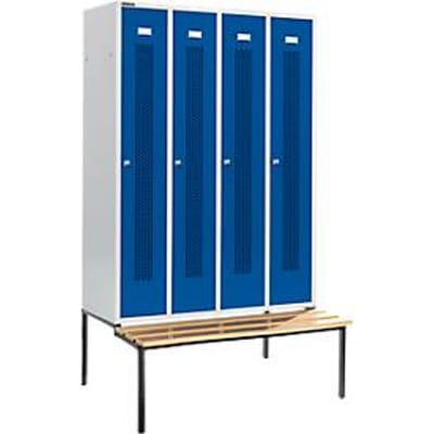 Schäfer Shop Select Kledinglocker, met zitbank, 4 compartimenten, 300 mm, cilinderslot, deur gentiaanblauw