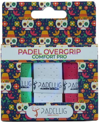 Padellig DIA DE LOS MUERTOS overgrip - Overgrip - Griptape - Comfort Pro - Antislip - Overgrip tennis - Overgrip padel - Groen, Wit, Rood - 3 stuks