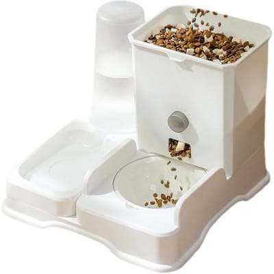 Kat en Hond Automatische Drinkfontein Voeder Geïntegreerde Kat Huisdier Drinkwater Dispenser Dubbele Kom Keramiek Grote Capaciteit 30*30*25.5cm white