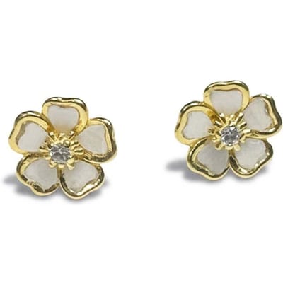 Vrouwen Bloem Oorbellen in Zilver met Gouden Plating en Cubic Zirkonia BIPE051
