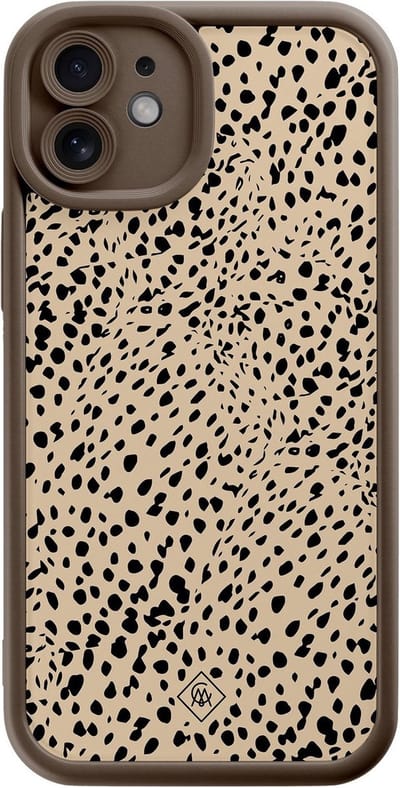 Casimoda® hoesje - Geschikt voor iPhone 12 - Stippen bruin abstract - Effen telefoonhoesje met lensbescherming - TPU - Backcover - Bruin/beige