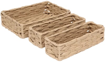 5Five Kast/badkamer opbergmandjes - set 3x stuks - gevlochten kunststof - in 3 formaten - organizer manden