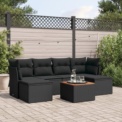 vidaXL - 7-delige - Loungeset - met - kussens - poly - rattan - zwart