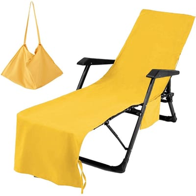 Loungestoel Handdoekhoes Strandstoelhoes Ultrafijne vezel met zakken Extra lange strandhanddoeken geel
