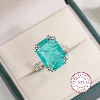 925 Zilver Verguld Prachtige Blauw Groene Moissanite Ring Vuur Sprankelende Luxe Open Ring Vrouwen Feest Verjaardag Sieraden Cadeau 6 blue
